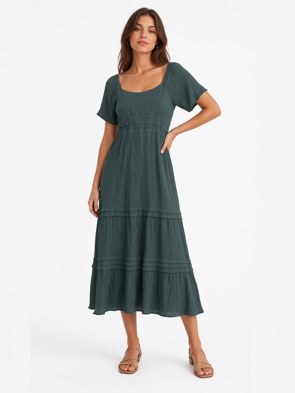 Max+Ash | LIKE NEW Green scoop neck short sleeve textured midi dress juniors XL